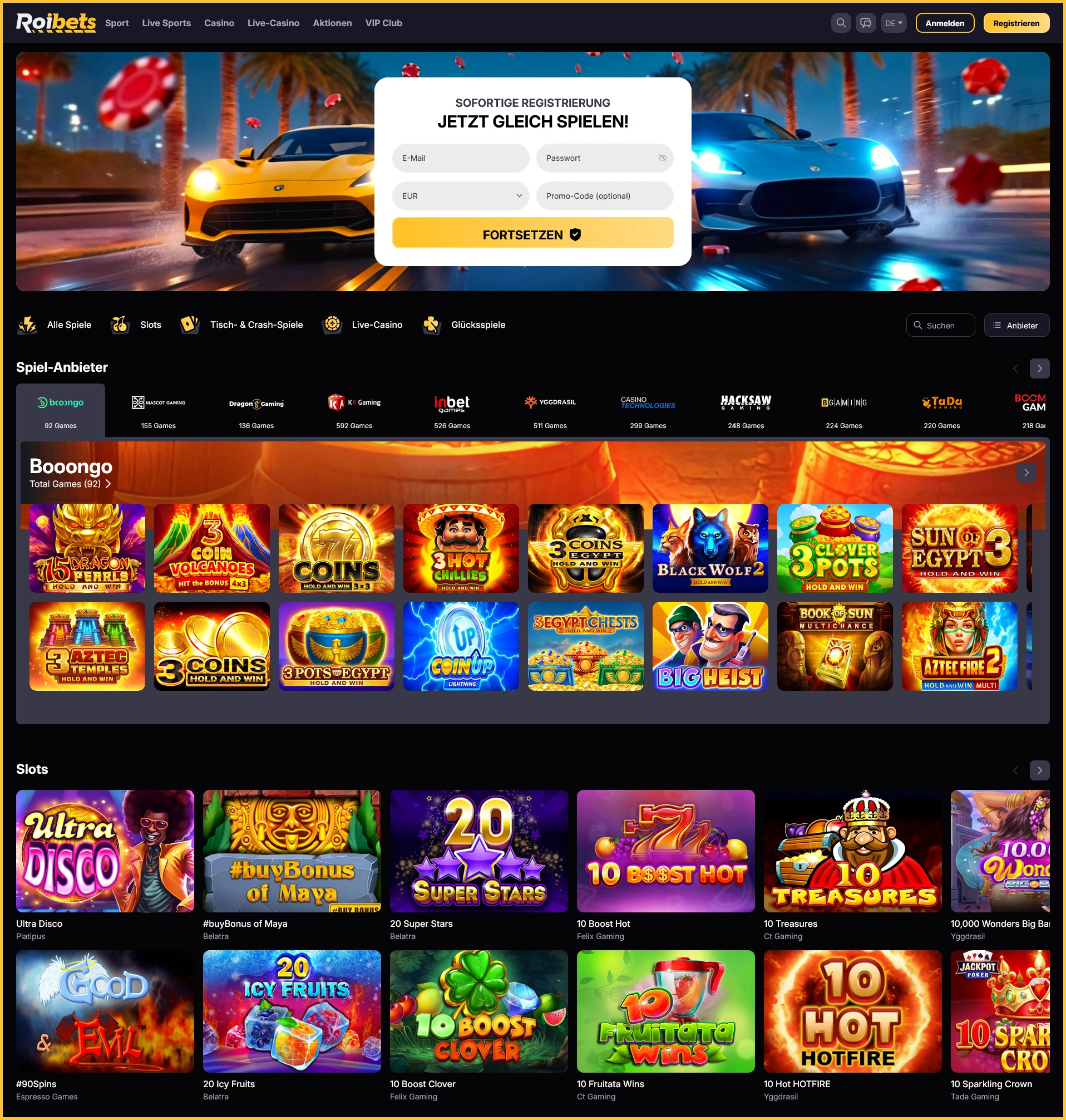 Übersichtliche Navigation durch die wichtigsten Casino-Sektionen